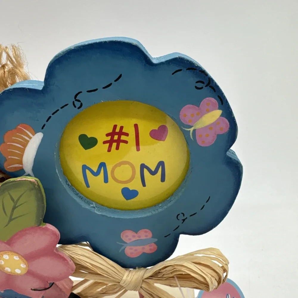 Vintage‎ Mom Means Love Wooden With Little Girl With Hair & Bow 3D New Old Stock